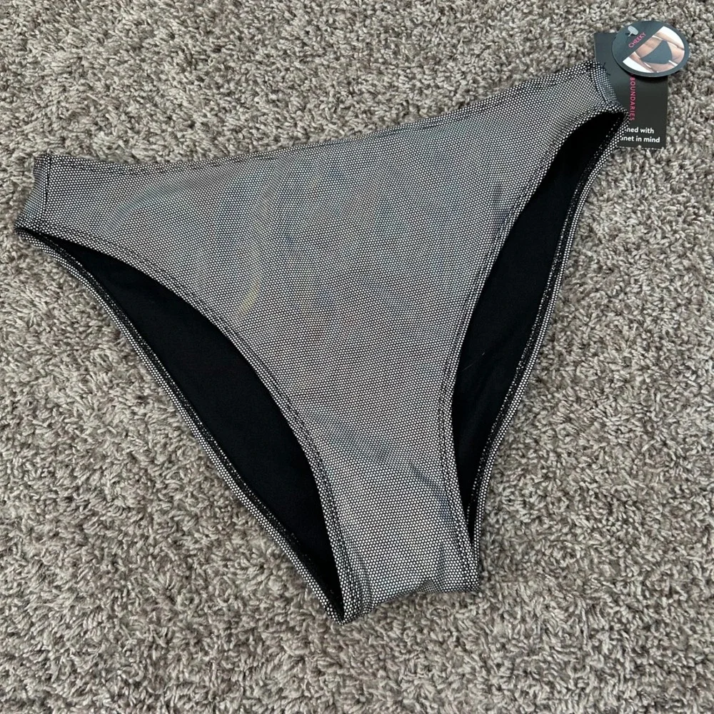 No Boundaries Cheeky Bikini Bottom Silver‎ Shimmer Metallic Swimsuit L (11-13)